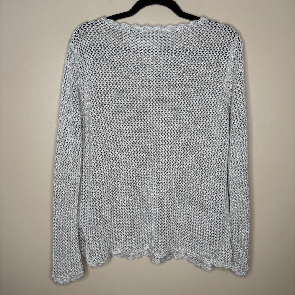 Relativity Women Large Open Knit Crochet Sweater Beige Scalloped Top Cottage - Picture 6 of 6